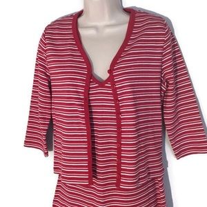MODA International Sz M 100% Cotton Red/White Horizontal Stripe Dress & Jacket